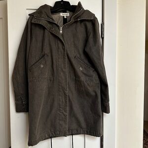 Habitual gray Denim drawstring parka Jacket. Removable hoodie.